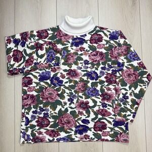 VTG Eddie Bauer Floral Pixel Print Turtleneck Shirt‎ M Women's USA Roses Retro